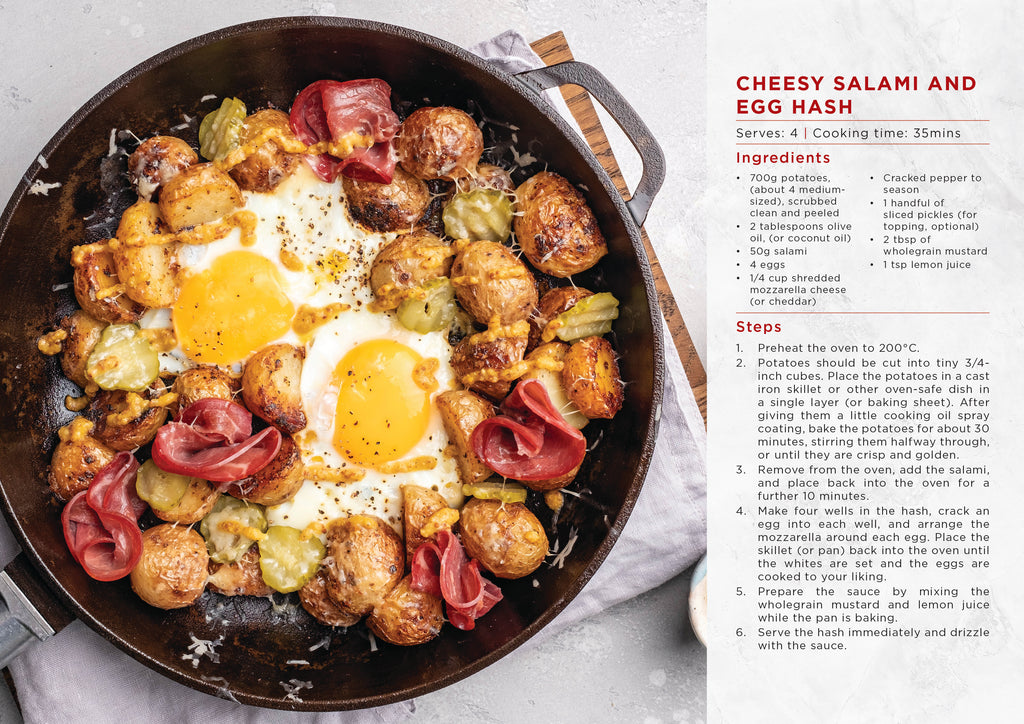 Cheesy Salami and Egg Hash