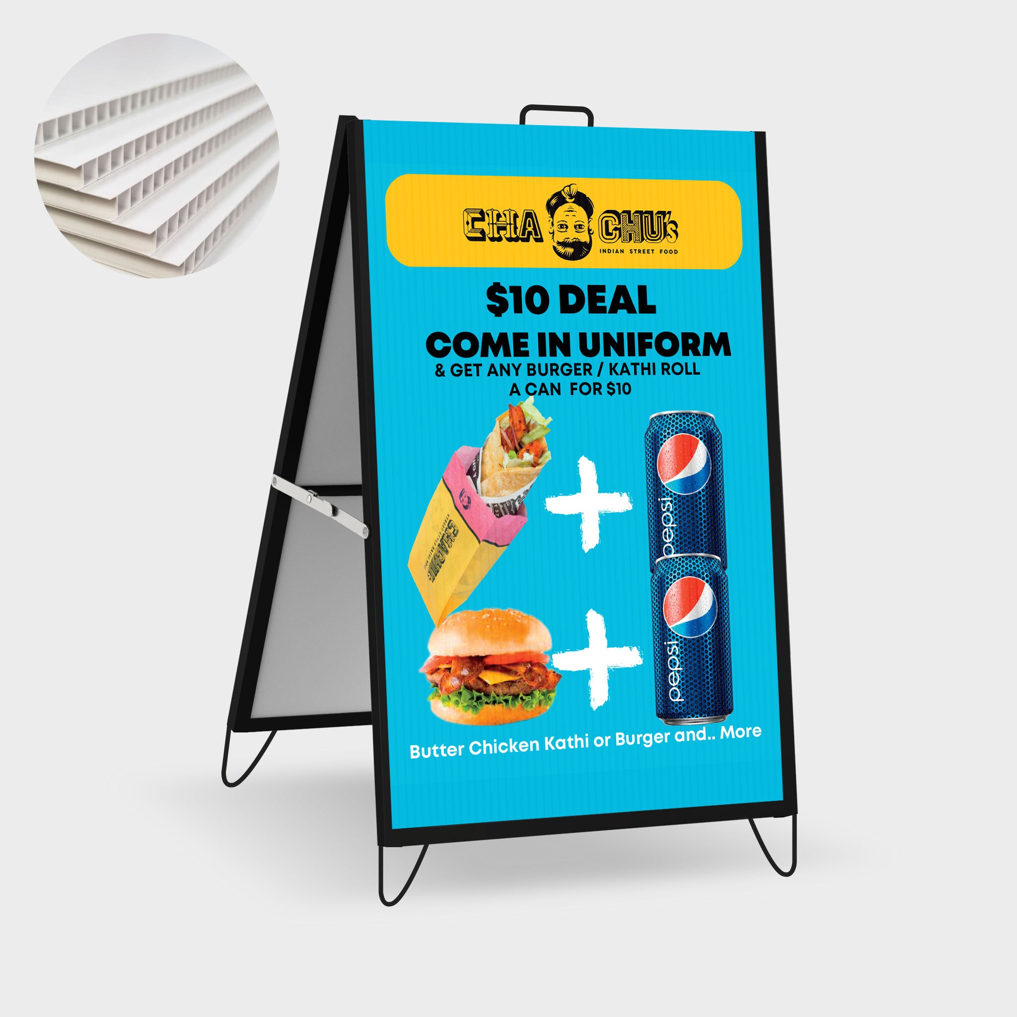 A Frame Display Stand with 2x Corflute Signs