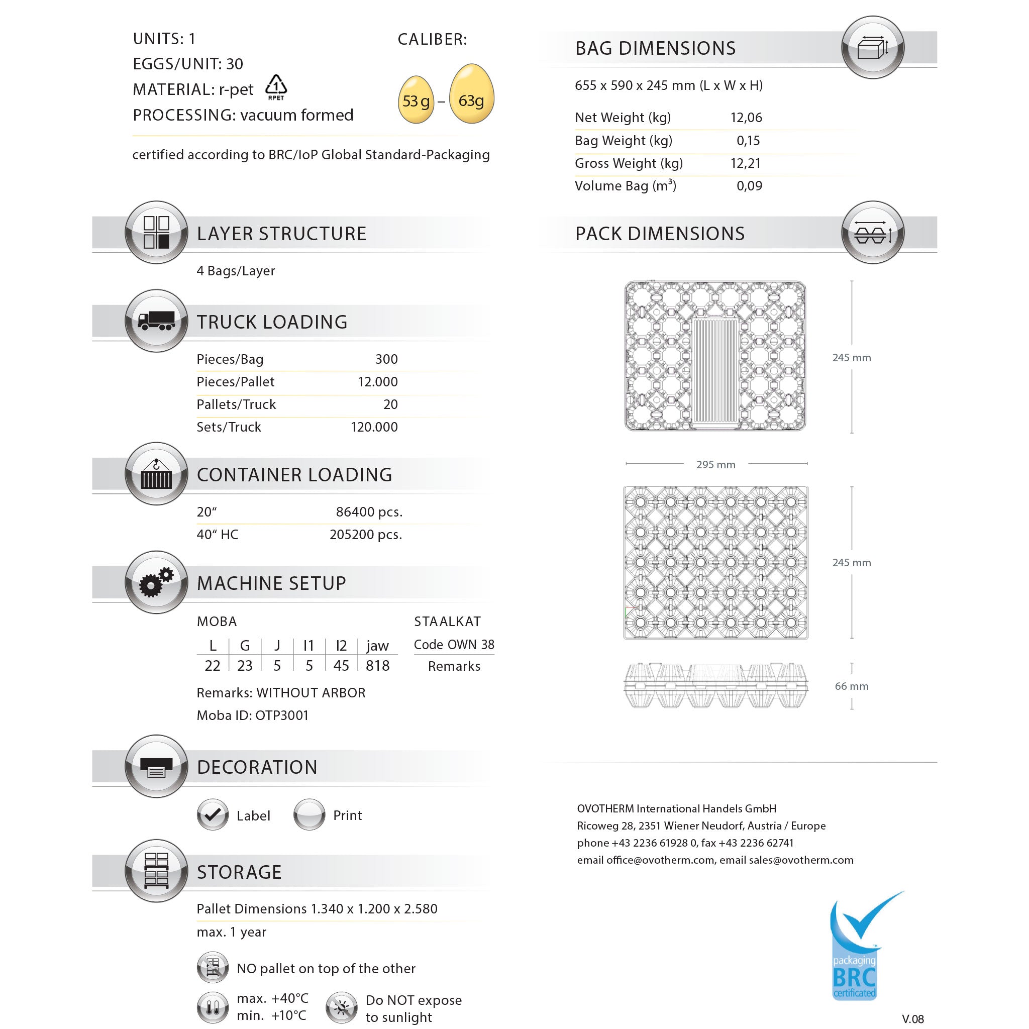 195x(Sets) 30 Cell Standard RPET Egg Cartons - Unlabelled