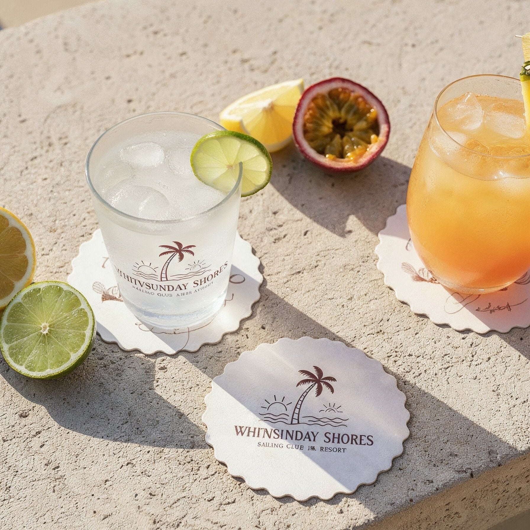 Custom printed coasters in a beautiful scolloped shape 